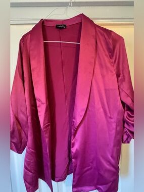 SHEIN Satin Open-Front Robe Jacket in Magenta Pink